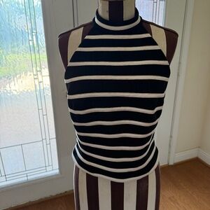 NWT Vintage Y2K Cachet Black/White Striped Halter with Rhinestone Buttons Sz 10